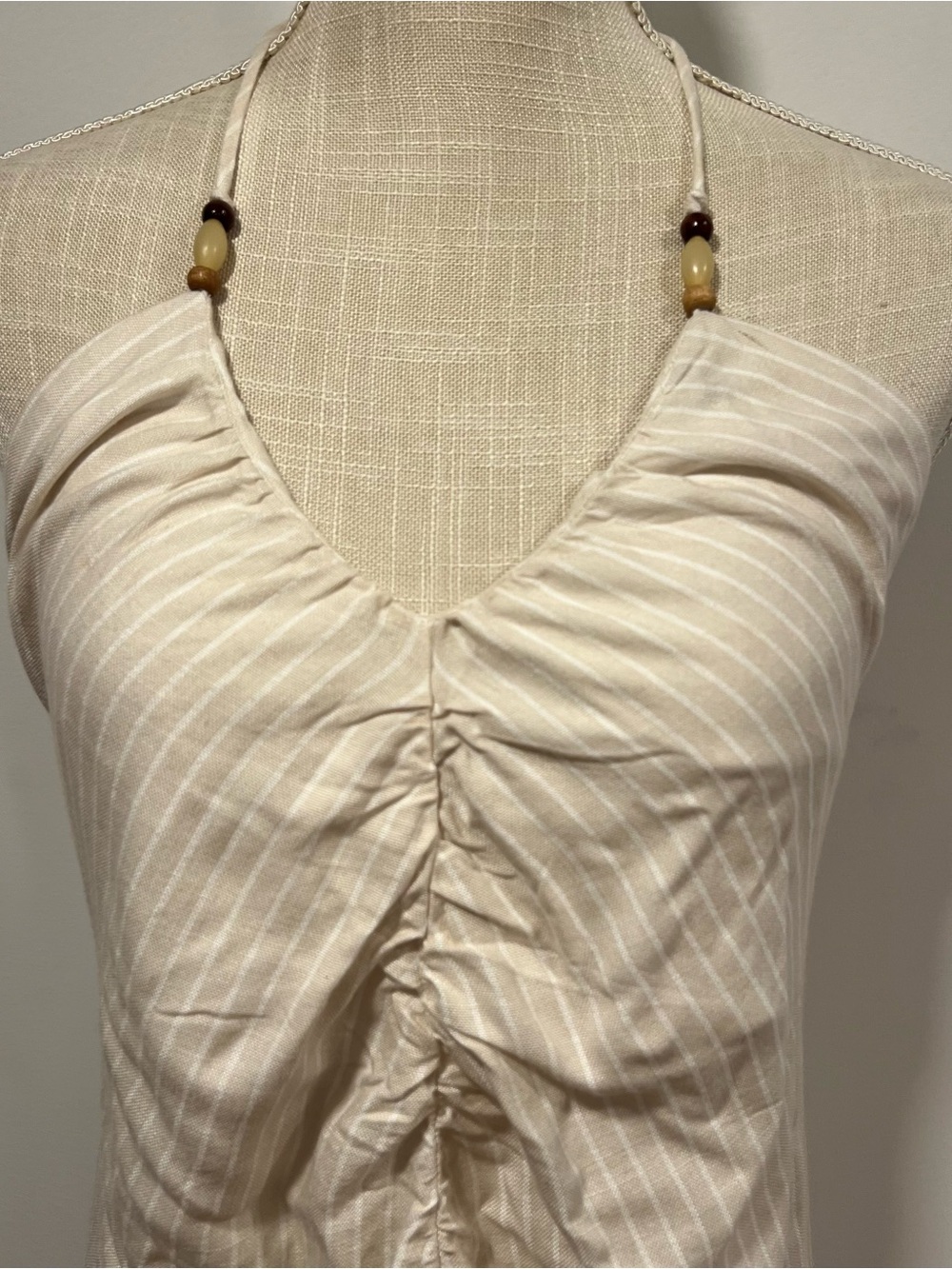 Versona Cream Striped Halter Maxi Dress